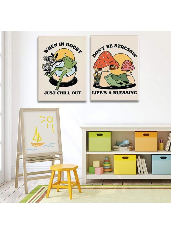 Riveda Framed set of 2 Preppy Wall Art Prints, Vintage Frog Mushroom Wall Art Retro Aesthetic Poster relaxation Prints for Bathroom Wall Decor12*16"*2 - Image 3