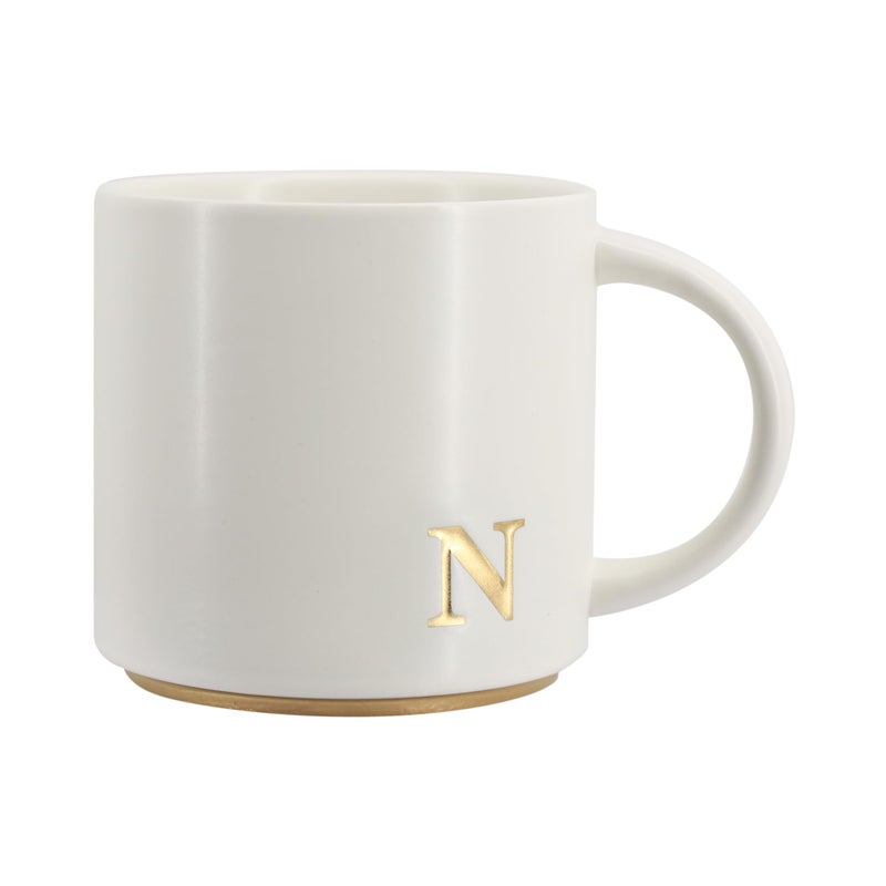 COLLECTIVE HOME  Monogram Ceramic Mugs 15 oz Golden Initial Coffee Cups Elegant Capital Alphabet Tea Mugs Elegant Personalized Mug with Gift Box Luxurious Cups for Office and Home N