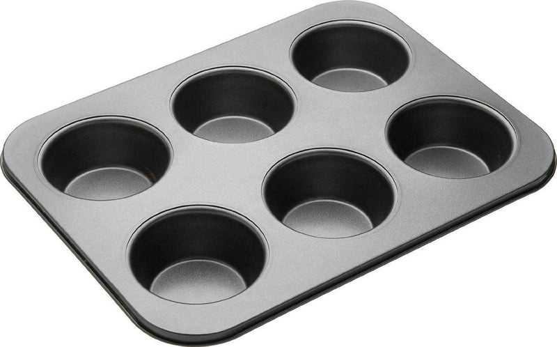 SEASPIRIT 6 Slot Aluminium Tray Muffin Cup Cake Tray Baking in Microwave Oven Muffin Bread Cake Bakeware Reusable Tray Pan Mould for Deserts Pastries and Cookies NonStick - Image 1