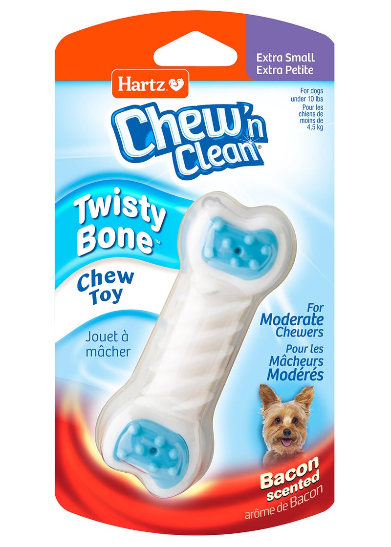 Hartz Chew â€˜n Clean Twisty Bone Dog Chew Toy, Bacon Scented for Moderate Chewers, Extra Small - Image 1