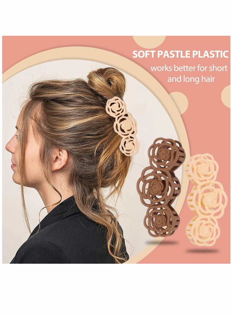 KASTWAVE Big Hair Claw Clips for Women, 4 PCS Retro Rose Hair Catch Rose pattern Hollow Carving Matte and Non-slip Women Girls Thin Hair Thick Styling Hair Headdress, Temperament Plate Hair Catch Clip - Image 3