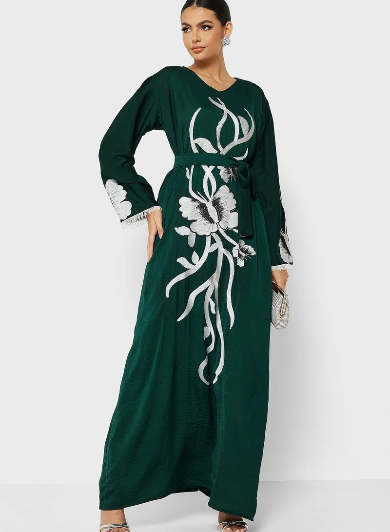 hayas closet Embroidered Belted Jalabiya