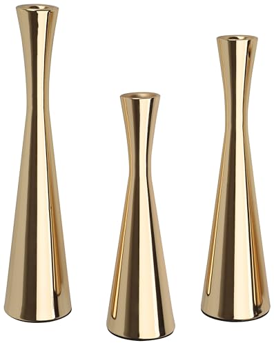 Vixdonos Light Gold Taper Candle Holders Metal Candlestick Holders Set of 3 Table Mantel Decorative Candle Stand for DinningPartyWeddingHome DecorLight Gold - Image 1