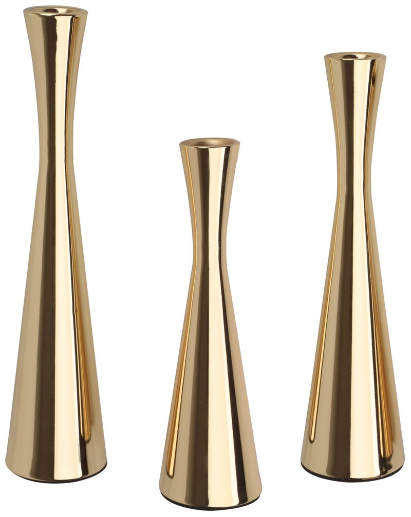 Vixdonos Light Gold Taper Candle Holders Metal Candlestick Holders Set of 3 Table Mantel Decorative Candle Stand for DinningPartyWeddingHome DecorLight Gold - Image 2