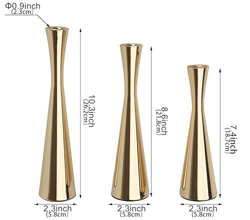 Vixdonos Light Gold Taper Candle Holders Metal Candlestick Holders Set of 3 Table Mantel Decorative Candle Stand for DinningPartyWeddingHome DecorLight Gold - Image 3