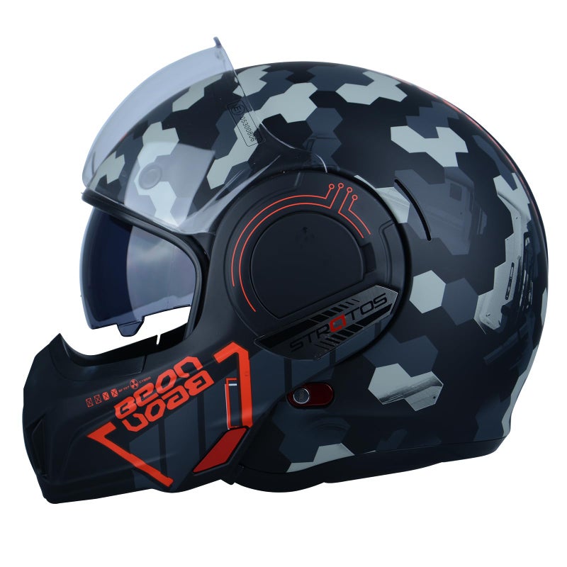 BEON Full Face Motorcycle Helmet DOT Approved 180 Reversible Chin Guard Modular Pilot Helmet with AntiFog Dual Visors and Bluetooth Headset Slots for Adult Men Women SXXL