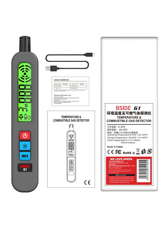 BSIDE Handheld Combustible Gases Leak Detector Natural Gases Leakage Tester Portable Combustible Gases Concentration Analyzer Meter with Temperature Test and Sound Light Alarm Function  - Image 1
