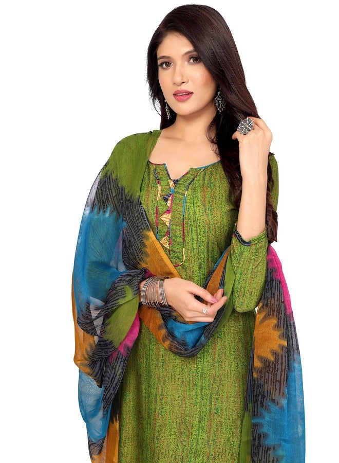 Yashika Women's Printed Dress Material - Unstitched Crepe Fabric Kurti, Pants & Dupatta Set (AZ-YS-P4-SOBHNA MEHENDI) - Image 1