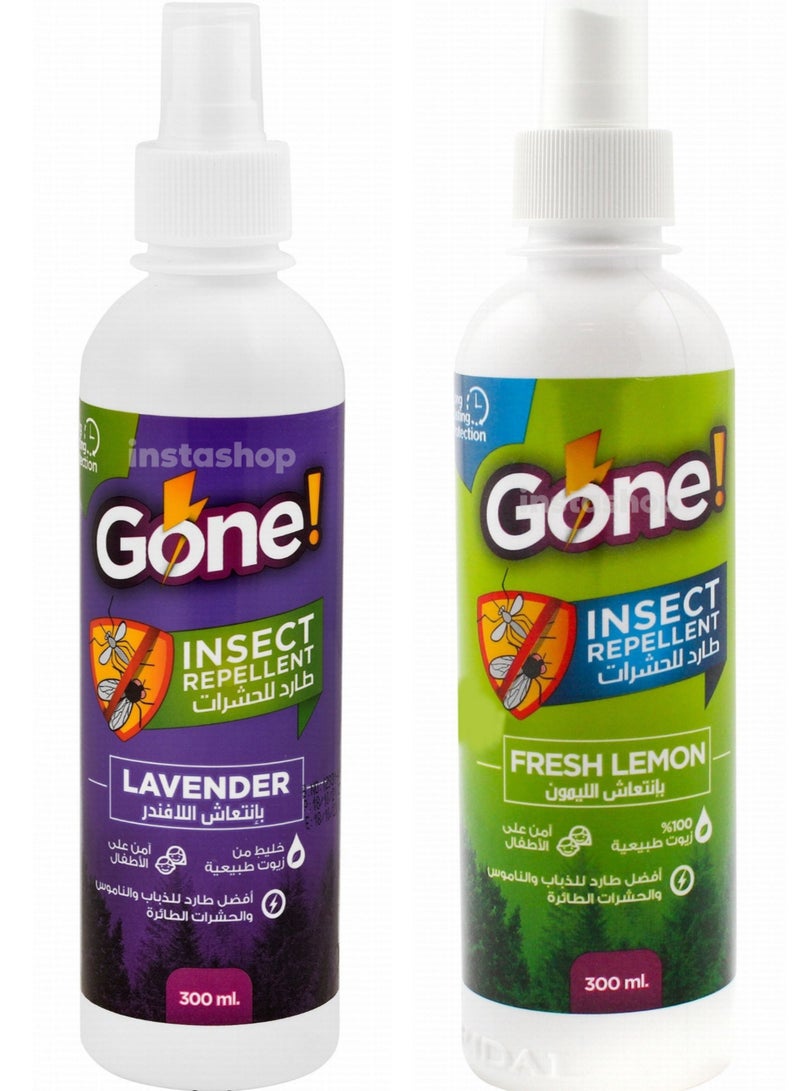 Set of 2 Gone skin Insect Repellent spray lavender & lemon scent 300ml