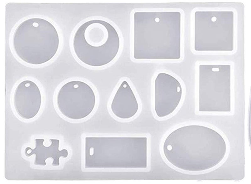 Snoogg SNOOGG Epoxy Resin Art Mould Set Molds, Jewelry Mold Pendant Earrings DIY Making Tool. 12 Cavaties with 10 Nos of Gold Color Key Chain Ring.  - Image 1