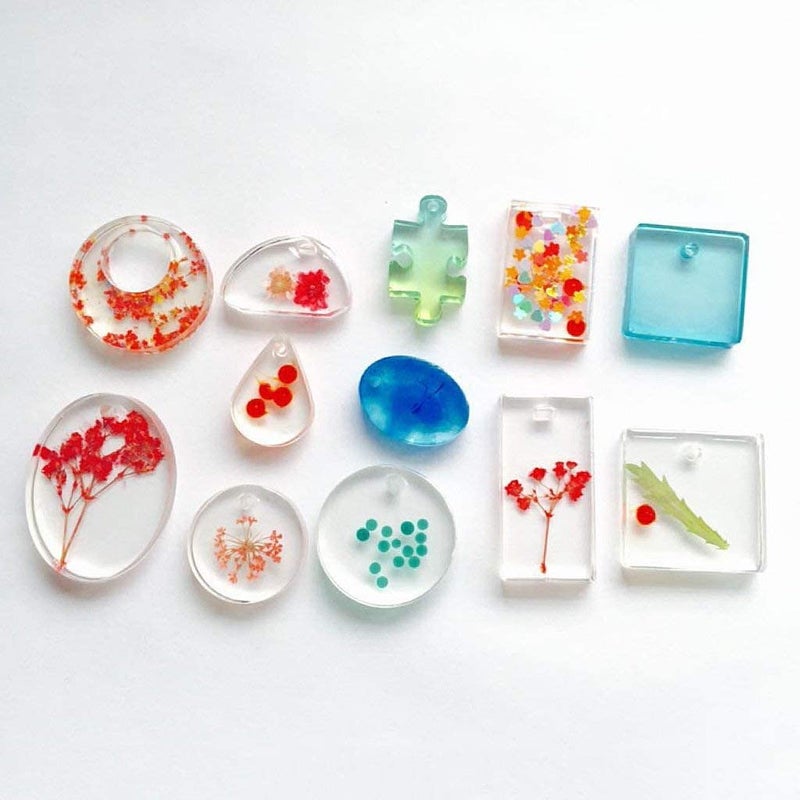 Snoogg SNOOGG Epoxy Resin Art Mould Set Molds, Jewelry Mold Pendant Earrings DIY Making Tool. 12 Cavaties with 10 Nos of Gold Color Key Chain Ring.  - Image 2