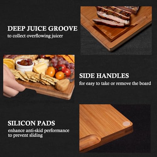 Empune Bamboo Cutting Board Set, Wood Cutting Boards for Kitchen with Holder Wooden Chopping Board for Meal Prep & Serving, Brown - Image 2