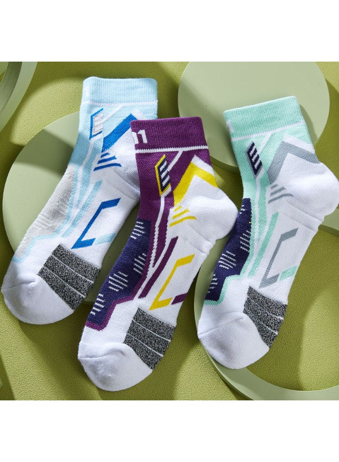 Taan Thick Towel Bottom Professional Sports Socks For Badminton T528 Mixed Color 3 Pairs Pack - Image 5