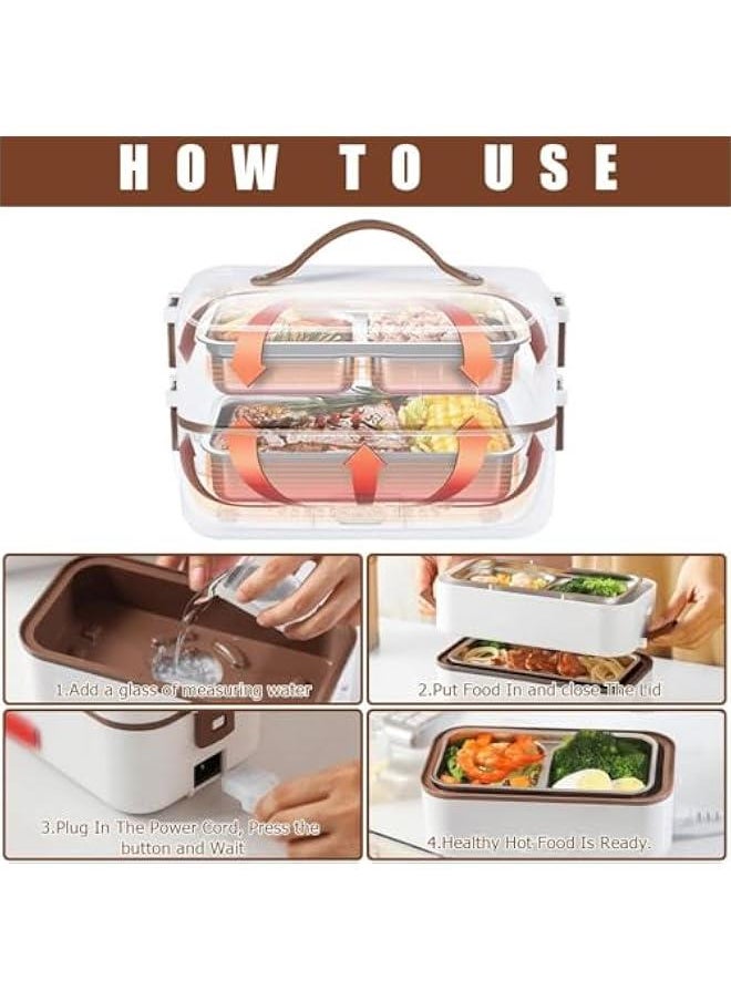 HOOKOR - Self Cooking Electric Lunch Box, Electric Lunch Box Food Heater, 2 in 1 Portable Heated Lunch Box for Home Work Adults Student Food Heating, Leak Proof (2 Layers) - Image 1
