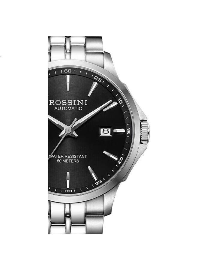 Rossini Men'S Watch, Birthday Gift, Fashionable Chinese Mechanical Watch, Luminous Date Display, Black Dial, Steel Strap, 520005 - Image 3