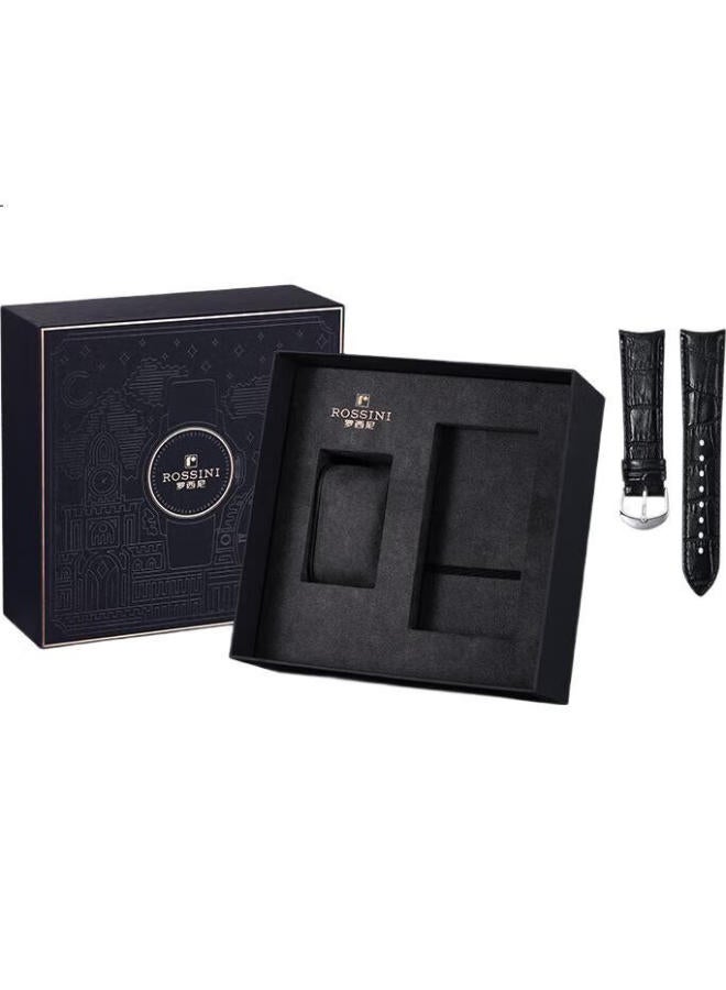 Rossini Men'S Watch, Birthday Gift, Fashionable Chinese Mechanical Watch, Luminous Date Display, Black Dial, Steel Strap, 520005 - Image 2