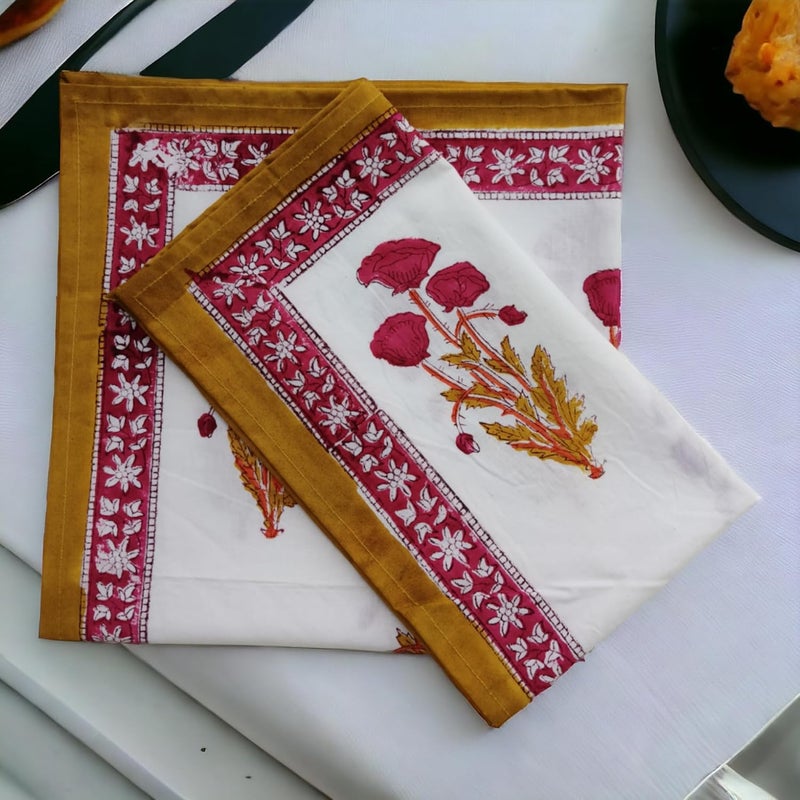 Third Eye Export Cloth Napkins Set of 6  Yellow Cotton Floral Dinner Napkins for Table  Reusable Indian Block Print Washable Napkins for Wedding Party Boho Decor Yellow Large 18x18 Inches - Image 4
