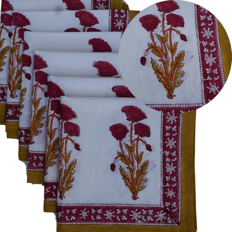 Third Eye Export Cloth Napkins Set of 6  Yellow Cotton Floral Dinner Napkins for Table  Reusable Indian Block Print Washable Napkins for Wedding Party Boho Decor Yellow Large 18x18 Inches - Image 1