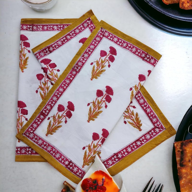 Third Eye Export Cloth Napkins Set of 6  Yellow Cotton Floral Dinner Napkins for Table  Reusable Indian Block Print Washable Napkins for Wedding Party Boho Decor Yellow Large 18x18 Inches - Image 2