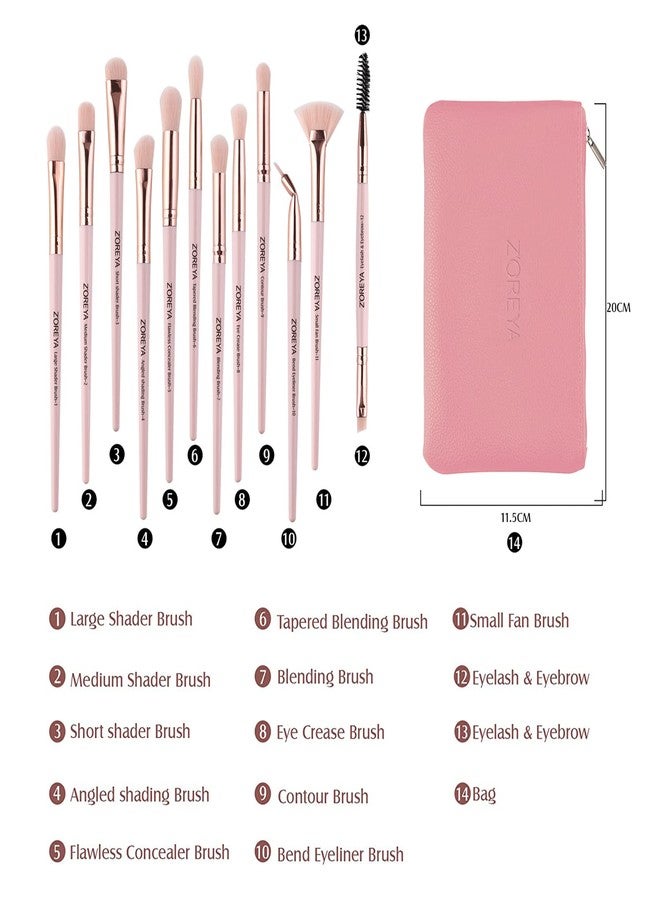 Z'OREYA Eye Makeup Brushes, 12 Pcs Professional Eye Brush Set Eyeshadow, Eyebrow, Blending, Fan, Eyelash Brushes Set With Carrying Bag (Pink) - Image 5