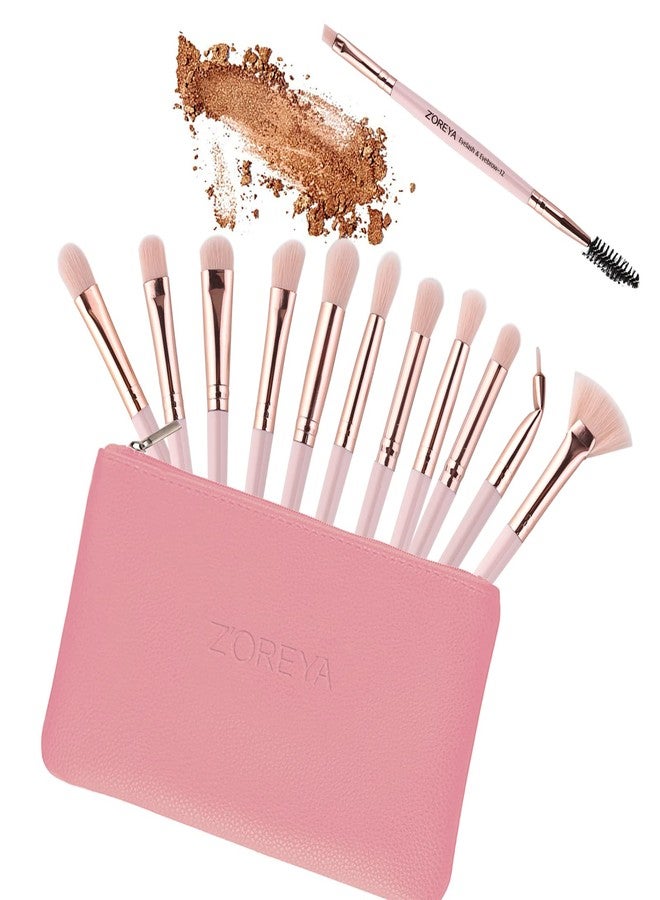 Z'OREYA Eye Makeup Brushes, 12 Pcs Professional Eye Brush Set Eyeshadow, Eyebrow, Blending, Fan, Eyelash Brushes Set With Carrying Bag (Pink) - Image 3