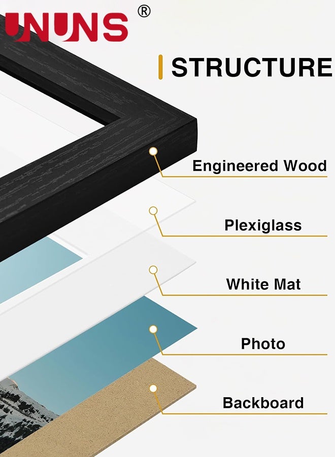 UNUNS طقم إطارات الصور، 10 قطع إطار صور لتزيين الجدران، طقم إطارات للعرض على الجدران أو الطاولات، خشب مصنّع وزجاج بلاستيكي مقاوم للكسر، أحجام متعددة، 3 قطع 10 بوصة، 8 قطع 7 بوصة، طقم إطارات، أسود - Image 2