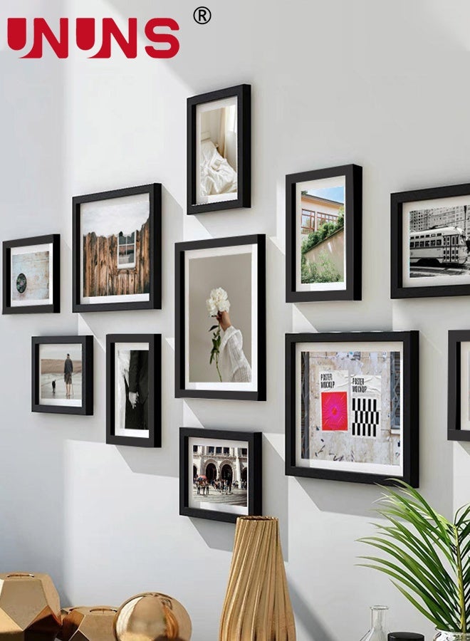 UNUNS طقم إطارات الصور، 10 قطع إطار صور لتزيين الجدران، طقم إطارات للعرض على الجدران أو الطاولات، خشب مصنّع وزجاج بلاستيكي مقاوم للكسر، أحجام متعددة، 3 قطع 10 بوصة، 8 قطع 7 بوصة، طقم إطارات، أسود - Image 3