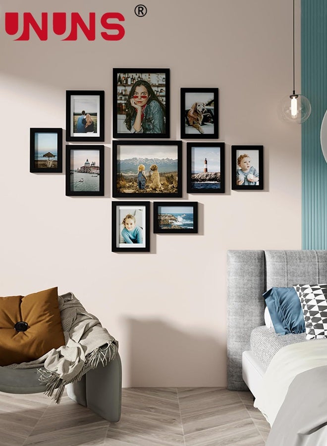 UNUNS طقم إطارات الصور، 10 قطع إطار صور لتزيين الجدران، طقم إطارات للعرض على الجدران أو الطاولات، خشب مصنّع وزجاج بلاستيكي مقاوم للكسر، أحجام متعددة، 3 قطع 10 بوصة، 8 قطع 7 بوصة، طقم إطارات، أسود - Image 5