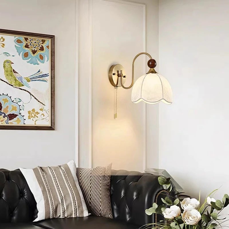 French Style Living Room Bedroom Bedside Wall Lamp Cable Switch Fabric Printing Lampshade Porch Aisle Background Lighting - Image 4