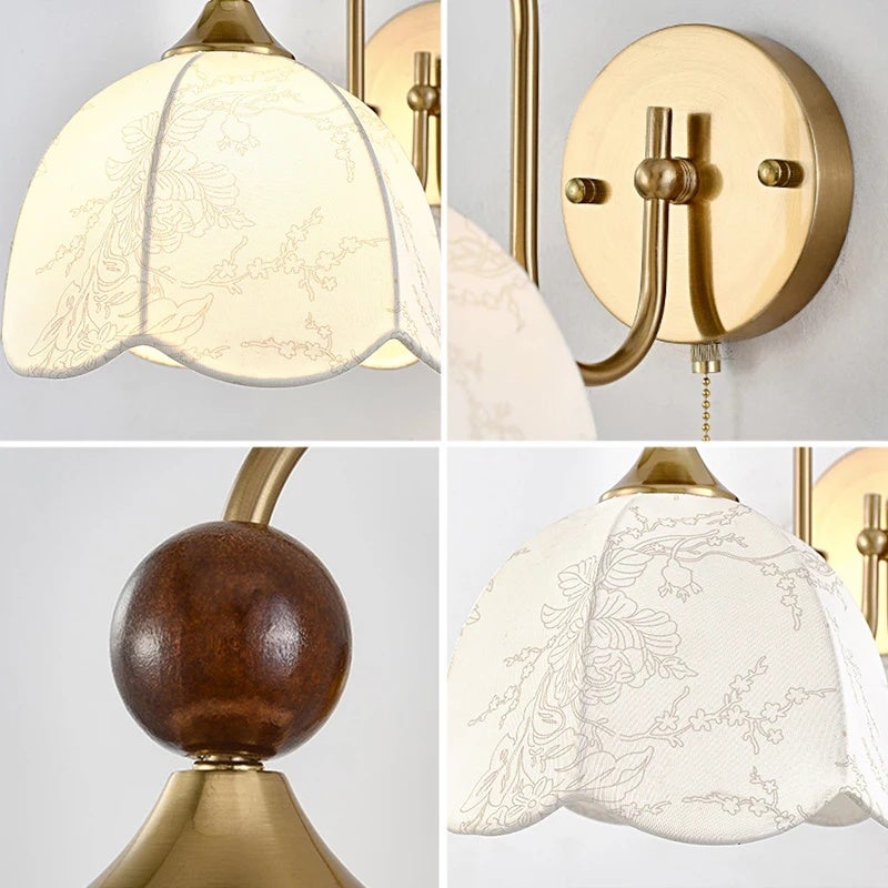 French Style Living Room Bedroom Bedside Wall Lamp Cable Switch Fabric Printing Lampshade Porch Aisle Background Lighting - Image 5