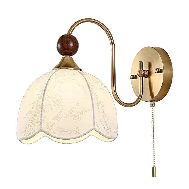 French Style Living Room Bedroom Bedside Wall Lamp Cable Switch Fabric Printing Lampshade Porch Aisle Background Lighting - Image 1
