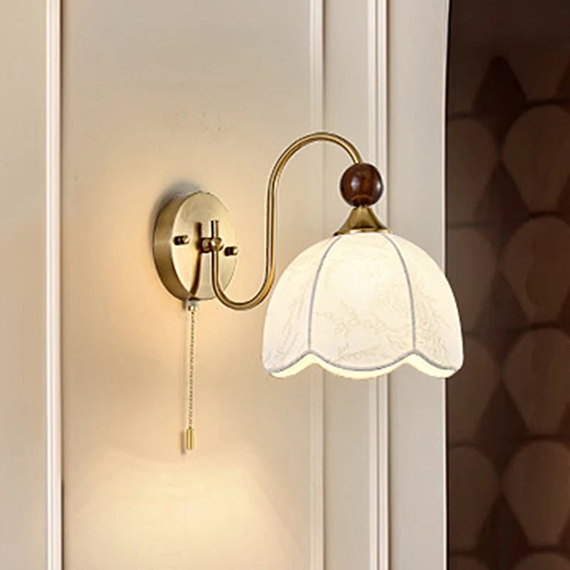 French Style Living Room Bedroom Bedside Wall Lamp Cable Switch Fabric Printing Lampshade Porch Aisle Background Lighting - Image 2