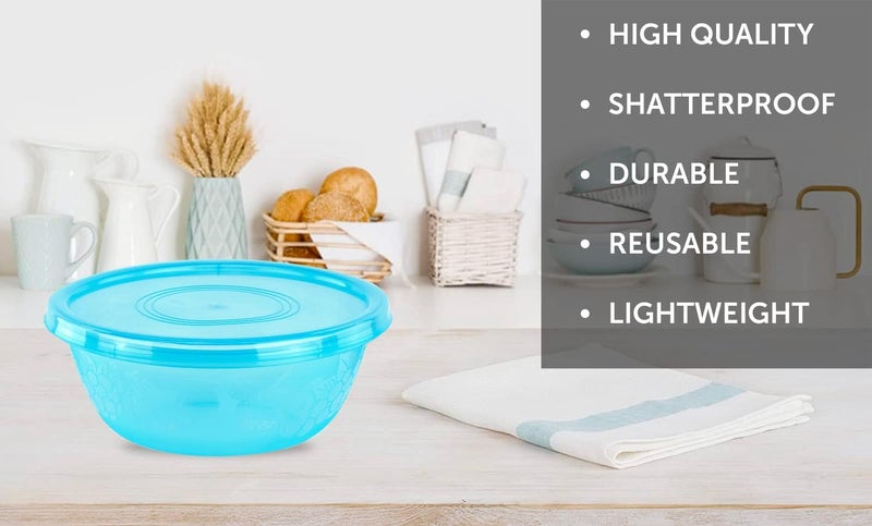 DecorRack DecorRack Serving Bowl with Lid Extra Large Bowl for Salad Snacks Dough Kneading Durable Big Plastic Mixing Bowl with Tight Lid Vibrant Party Decor Assorted 3 Containers  - Image 3