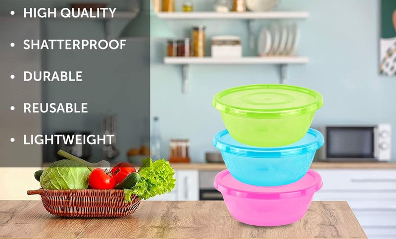 DecorRack DecorRack Serving Bowl with Lid Extra Large Bowl for Salad Snacks Dough Kneading Durable Big Plastic Mixing Bowl with Tight Lid Vibrant Party Decor Assorted 3 Containers  - Image 4