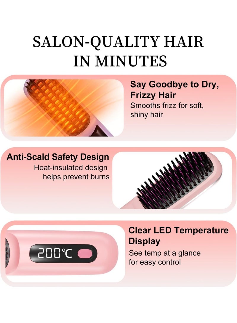 GUDOO Go Brush Pro 2026, Portable Straightener Brushs for Travel, with LCD Temperature Display, Fast Heating Cordless Mini Hair Brushs (Pink) - Image 4