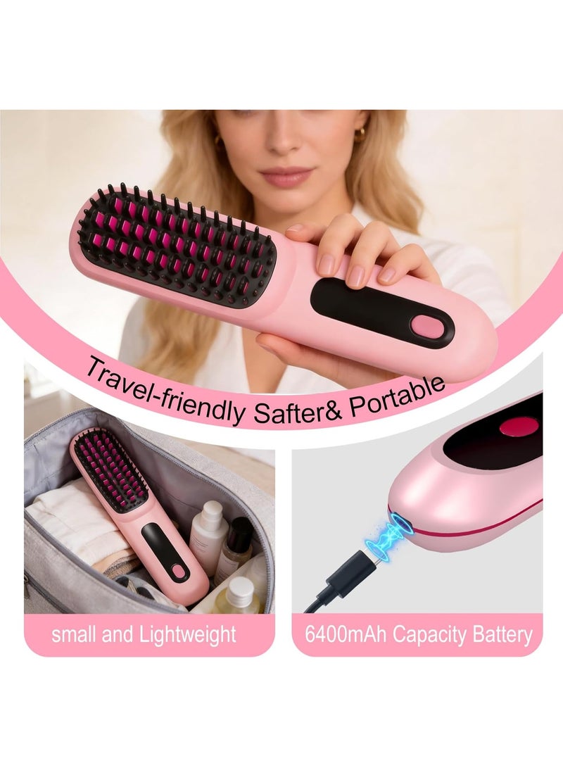 GUDOO Go Brush Pro 2026, Portable Straightener Brushs for Travel, with LCD Temperature Display, Fast Heating Cordless Mini Hair Brushs (Pink) - Image 5