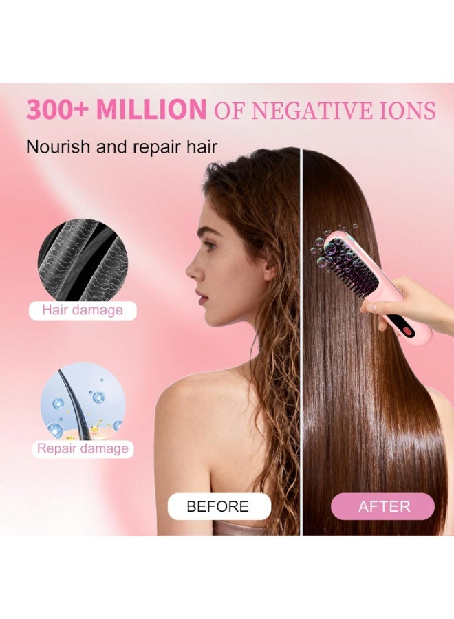 GUDOO Go Brush Pro 2026, Portable Straightener Brushs for Travel, with LCD Temperature Display, Fast Heating Cordless Mini Hair Brushs (Pink) - Image 2