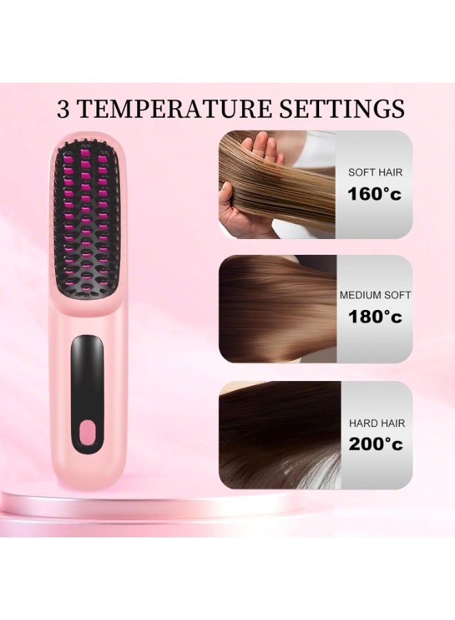 GUDOO Go Brush Pro 2026, Portable Straightener Brushs for Travel, with LCD Temperature Display, Fast Heating Cordless Mini Hair Brushs (Pink) - Image 3