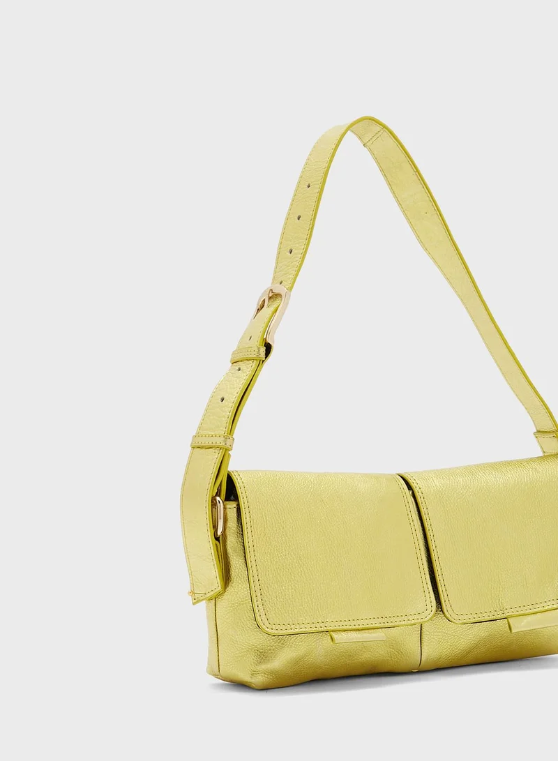 TOPSHOP Lara Metallic Flap Over Satchel