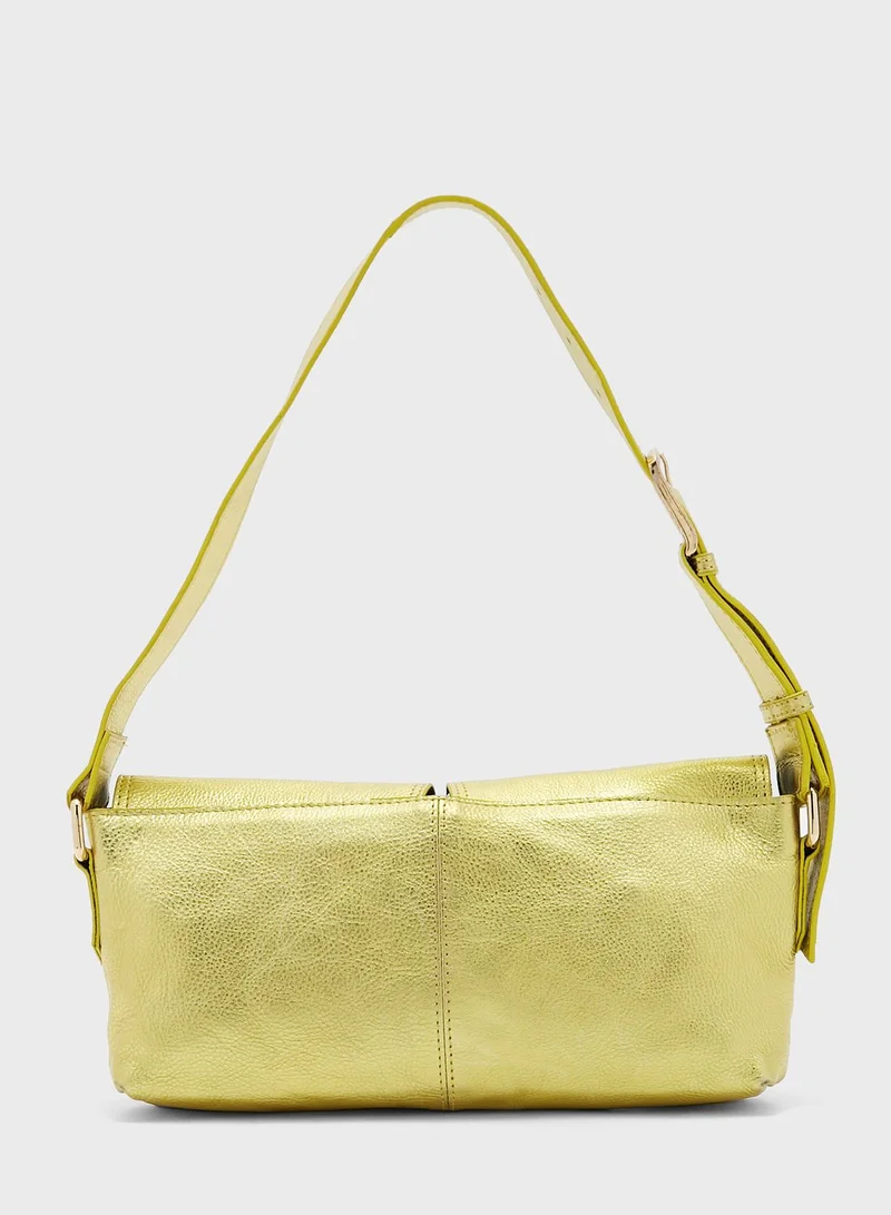 TOPSHOP Lara Metallic Flap Over Satchel