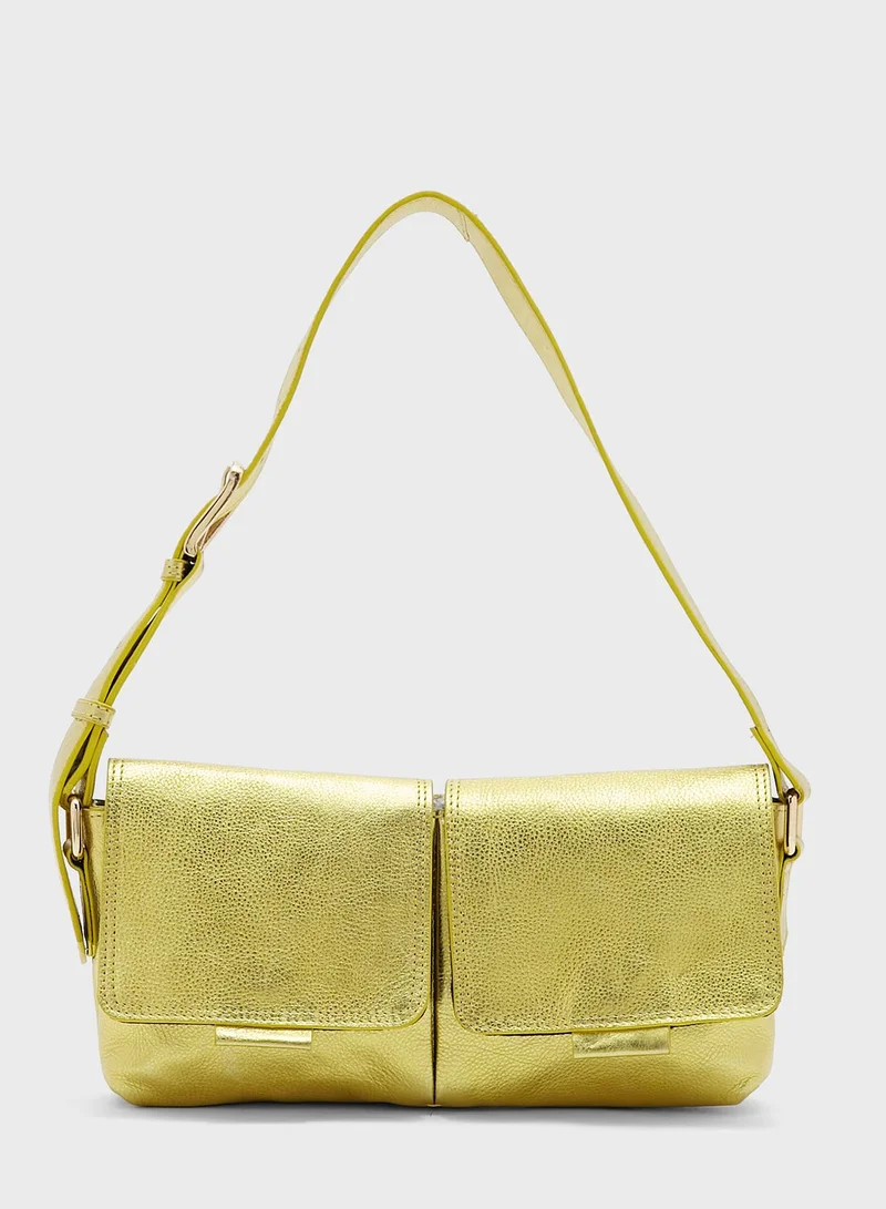 TOPSHOP Lara Metallic Flap Over Satchel
