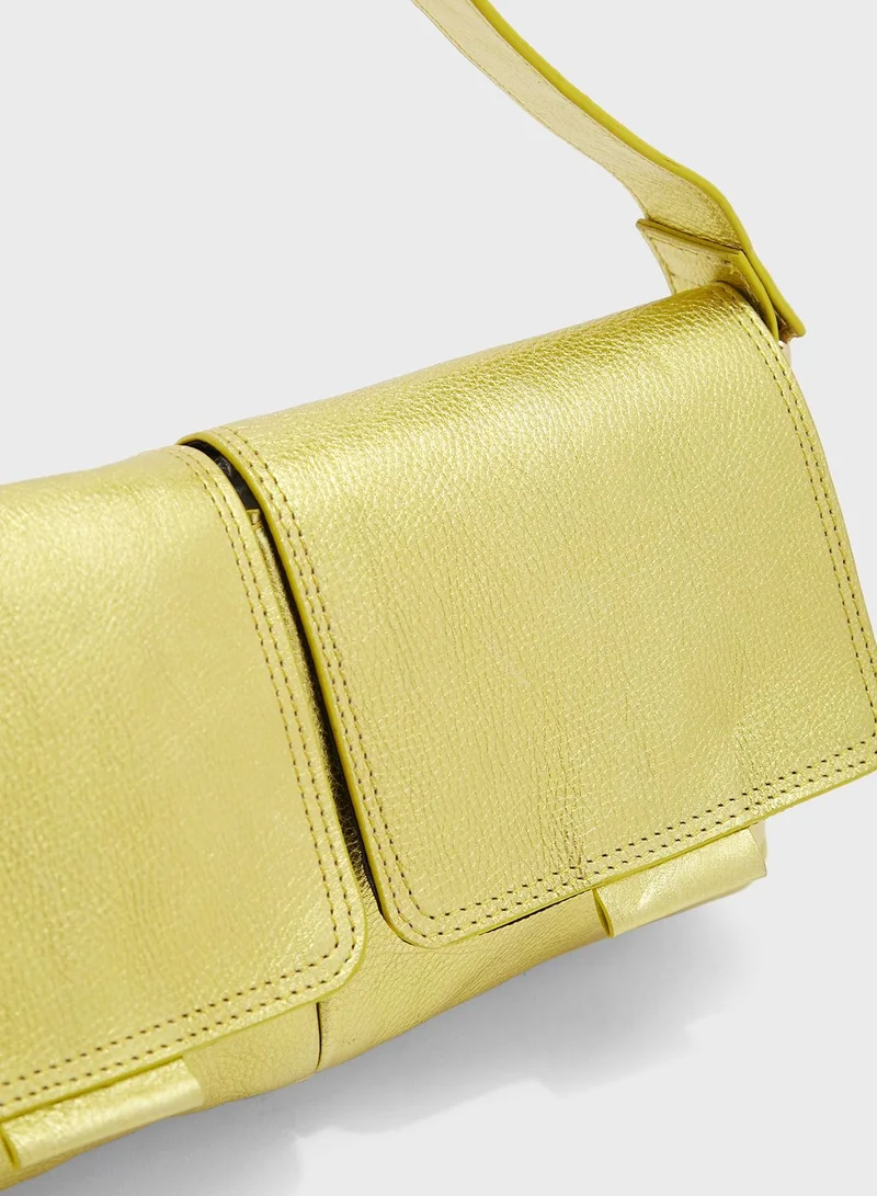 TOPSHOP Lara Metallic Flap Over Satchel