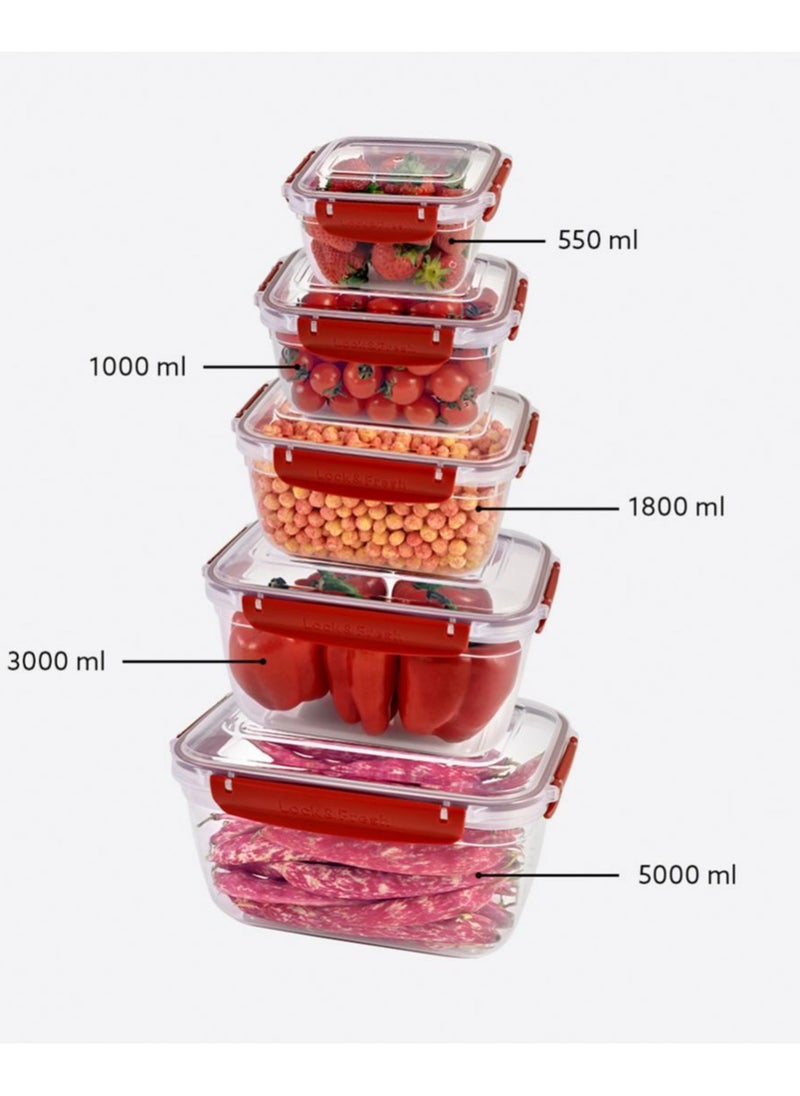 Dunya Plastik Dunia Fresh & Lock Rectangular  5-Piece Plastic Cans Set for Refrigerator with Airtight Lid - Storage Solution - BPA-Free | Lead-Free (550-1000-1800-3000-5000 ML )  - Image 1
