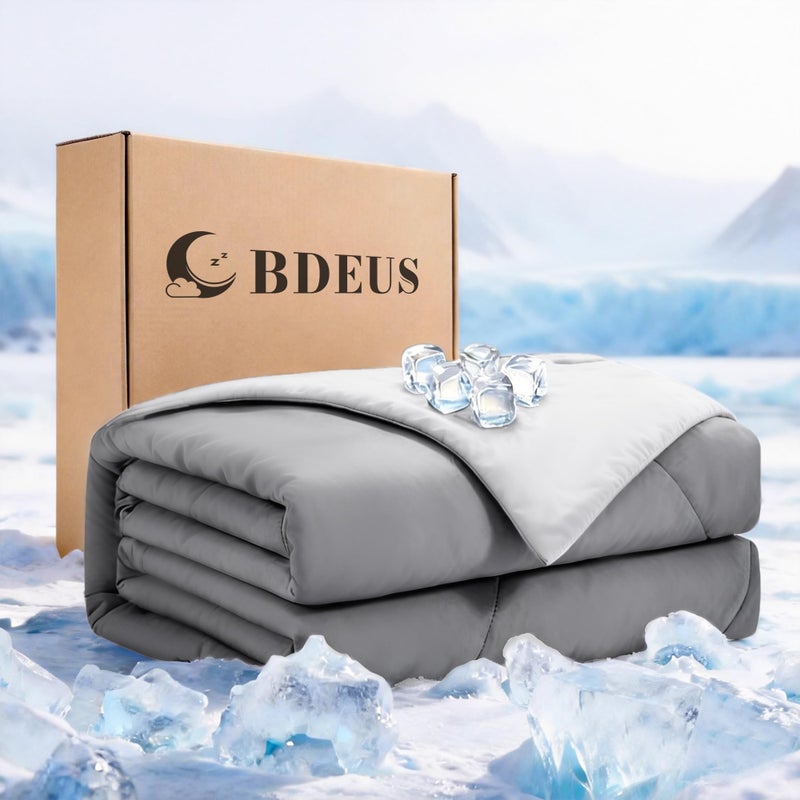 BDEUS Cooling Comforter Full/Queen Size with 2 Pillowcases Set, Soft Cooling Blanket for Hot Sleeper, Lightweight Summer Quilt, Cold Ice Feeling Double Side Bed Set, 90"X90" - Image 1