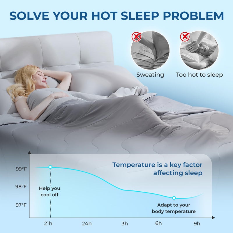 BDEUS Cooling Comforter Full/Queen Size with 2 Pillowcases Set, Soft Cooling Blanket for Hot Sleeper, Lightweight Summer Quilt, Cold Ice Feeling Double Side Bed Set, 90"X90" - Image 3