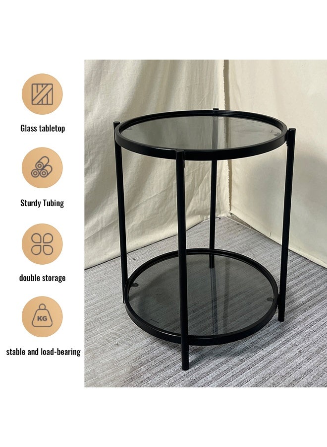شويوين طاولة قهوة زجاجية من CHOIWIN مكونة من طبقتين، طاولة مركزية مستديرة كبيرة مع رف تخزين مفتوح، طاولة جانبية عصرية للمنزل والمكتب وغرفة المعيشة، لون أسود، 43*43*49 سم - Image 5