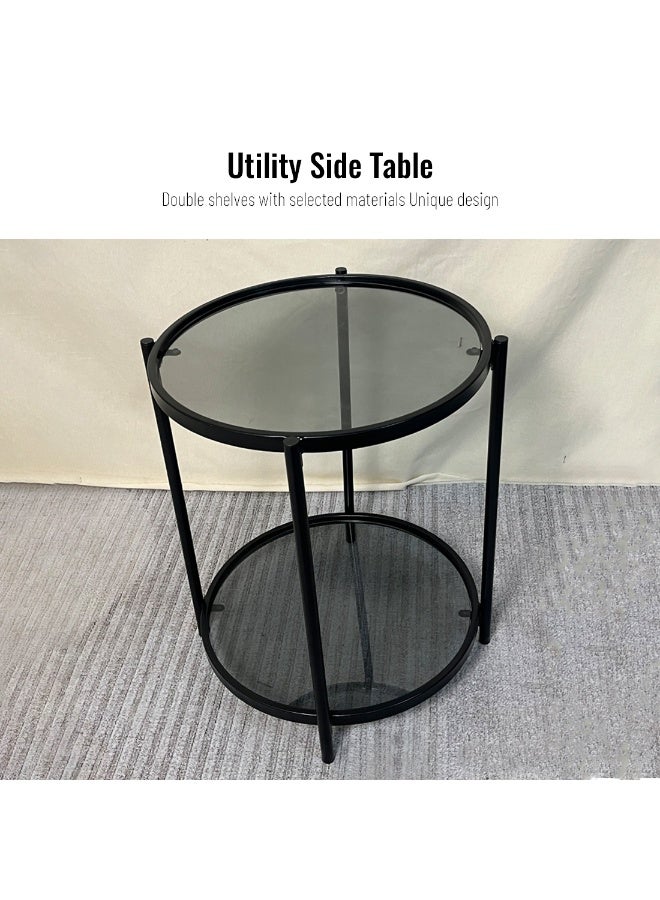 شويوين طاولة قهوة زجاجية من CHOIWIN مكونة من طبقتين، طاولة مركزية مستديرة كبيرة مع رف تخزين مفتوح، طاولة جانبية عصرية للمنزل والمكتب وغرفة المعيشة، لون أسود، 43*43*49 سم - Image 2