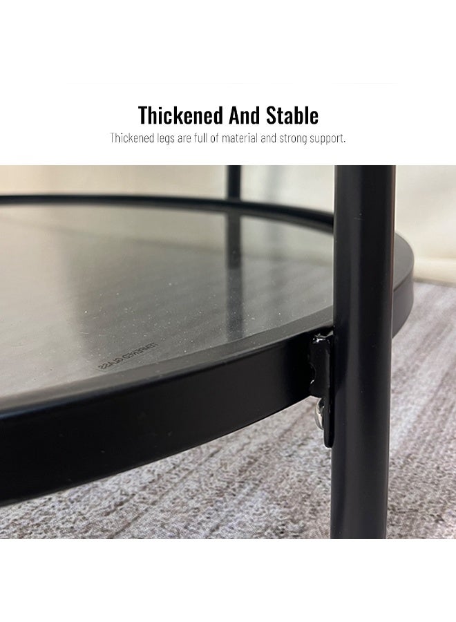 شويوين طاولة قهوة زجاجية من CHOIWIN مكونة من طبقتين، طاولة مركزية مستديرة كبيرة مع رف تخزين مفتوح، طاولة جانبية عصرية للمنزل والمكتب وغرفة المعيشة، لون أسود، 43*43*49 سم - Image 4