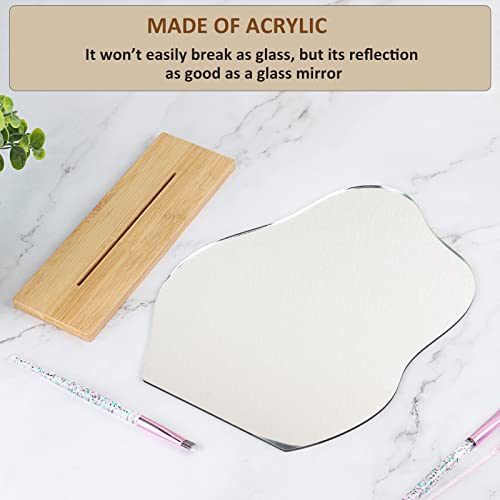DaizySight Irregular Aesthetic Vanity Mirror Frameless, Decorative Desk Tabletop Acrylic Mirrors with Wooden Stand for Living Room, Bedroom, and Minimal Spaces Home Decor - Cloud Shape - Image 4