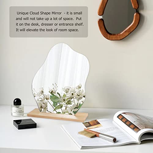 DaizySight Irregular Aesthetic Vanity Mirror Frameless, Decorative Desk Tabletop Acrylic Mirrors with Wooden Stand for Living Room, Bedroom, and Minimal Spaces Home Decor - Cloud Shape - Image 2
